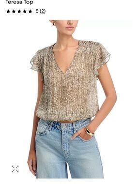 Ramy Brook Taupe Snake-Print Flutter Sleeve V-Neck Top